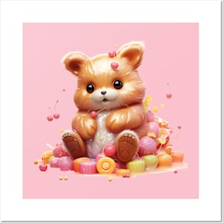 A cute teddy bear on a Pile of Candy Posters and Art